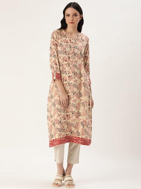 amukti beige printed straight kurta