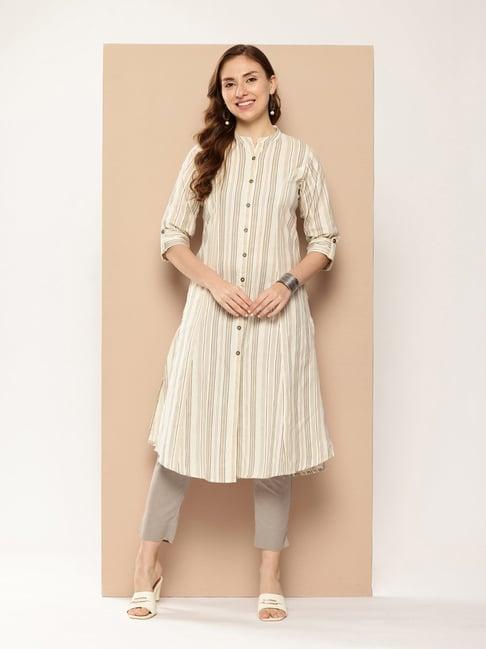 amukti beige striped a-line kurta