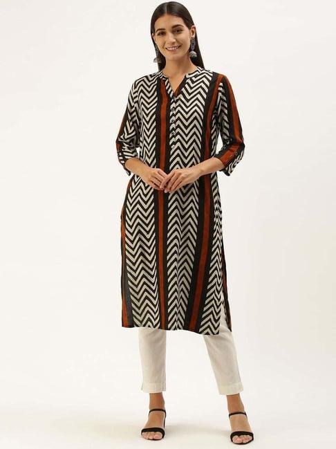 amukti black & white printed straight kurta