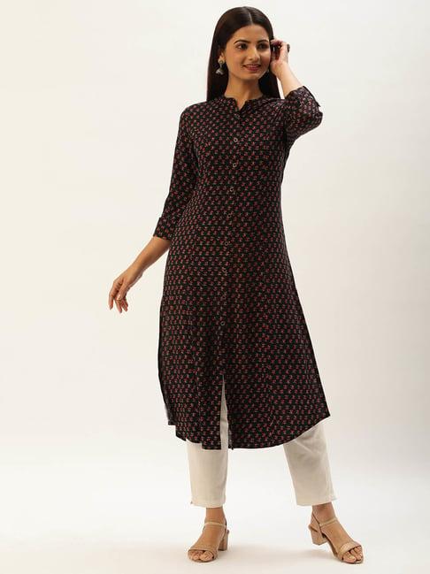 amukti blue floral print a line kurta