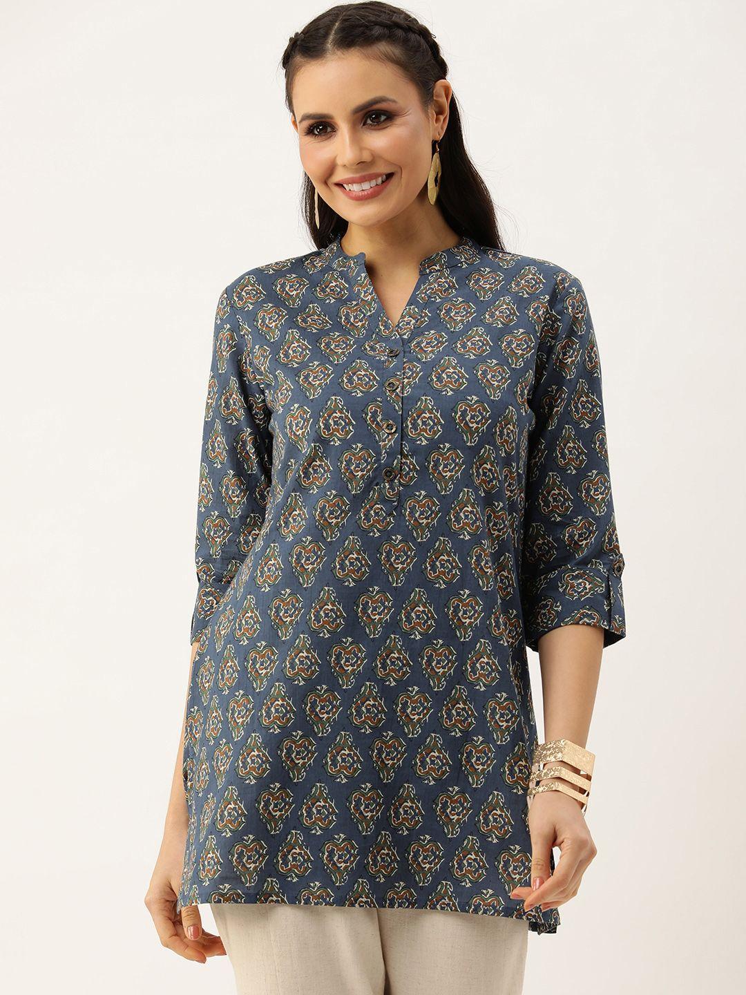 amukti ethnic print mandarin collar printed ethnic tunic