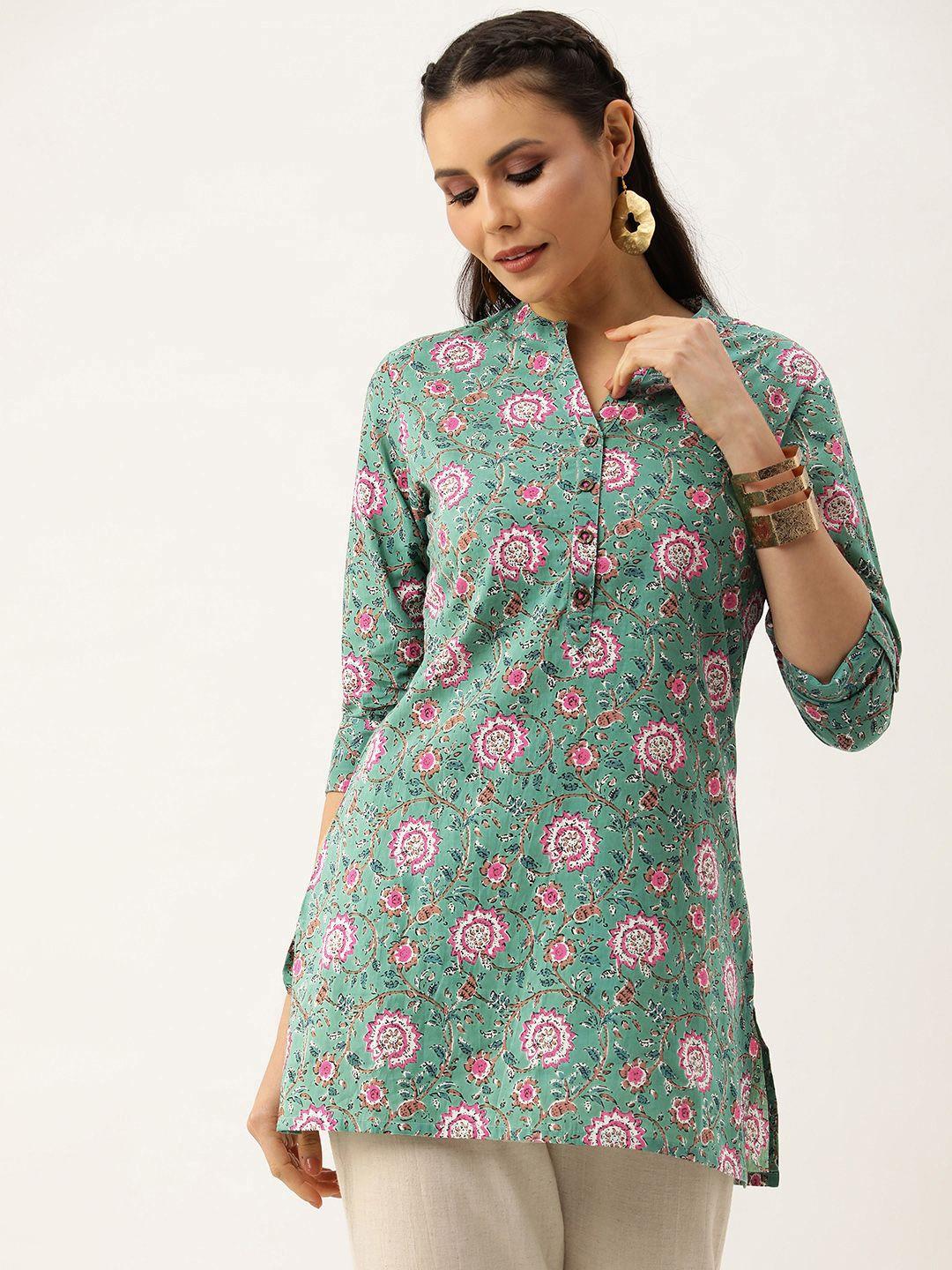 amukti floral print mandarin collar printed ethnic tunic