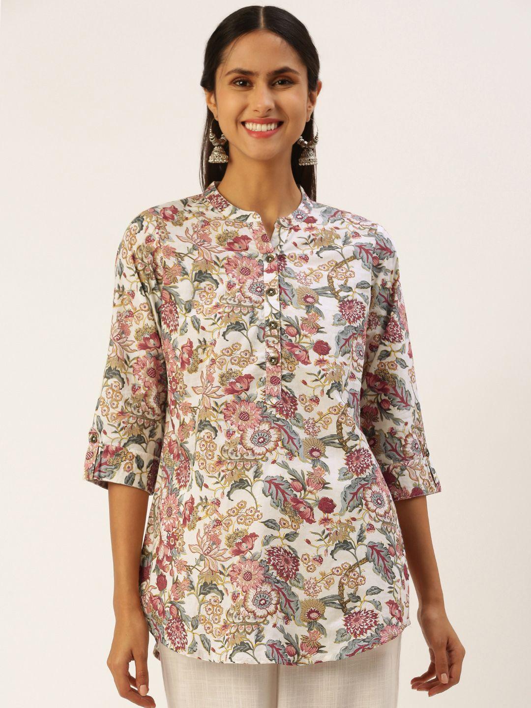 amukti floral print mandarin collar tunic