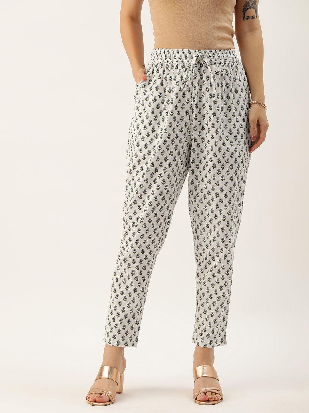 amukti floral printed easy wash pleated trousers