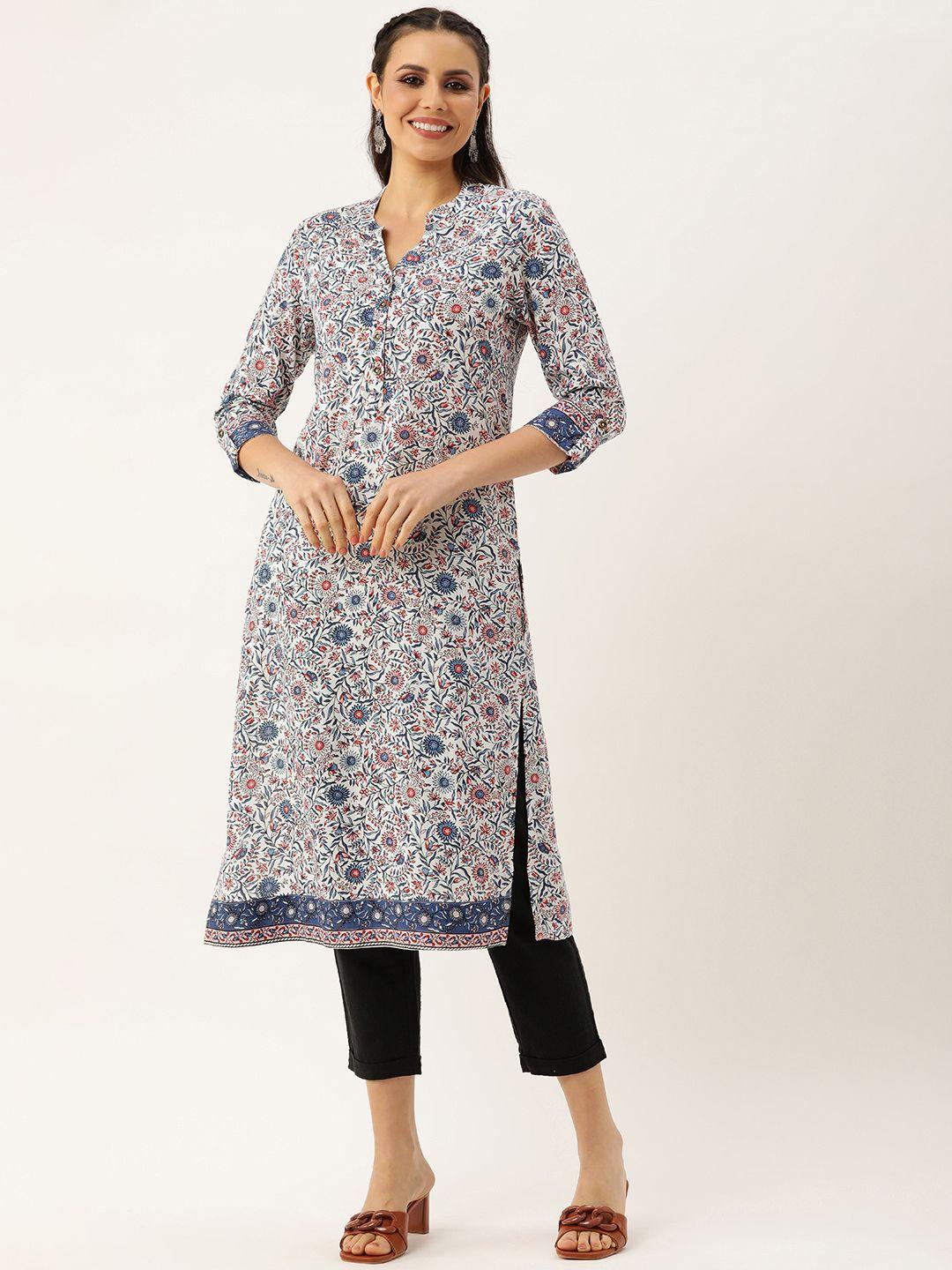 amukti floral printed mandarin collar kurta