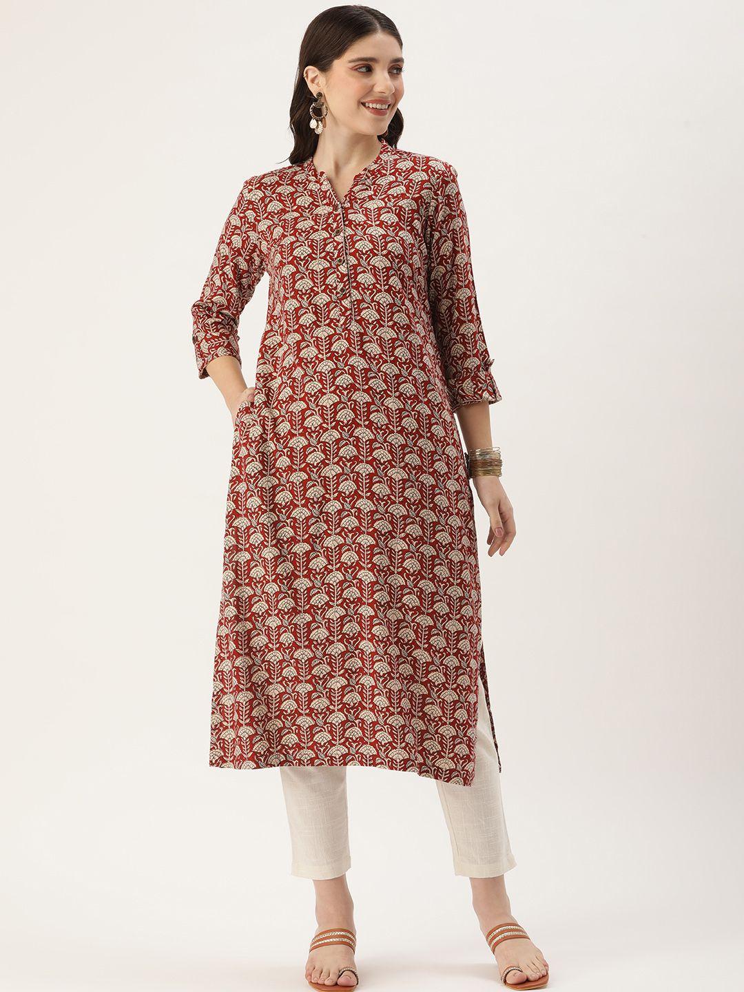 amukti floral printed mandarin collar kurta