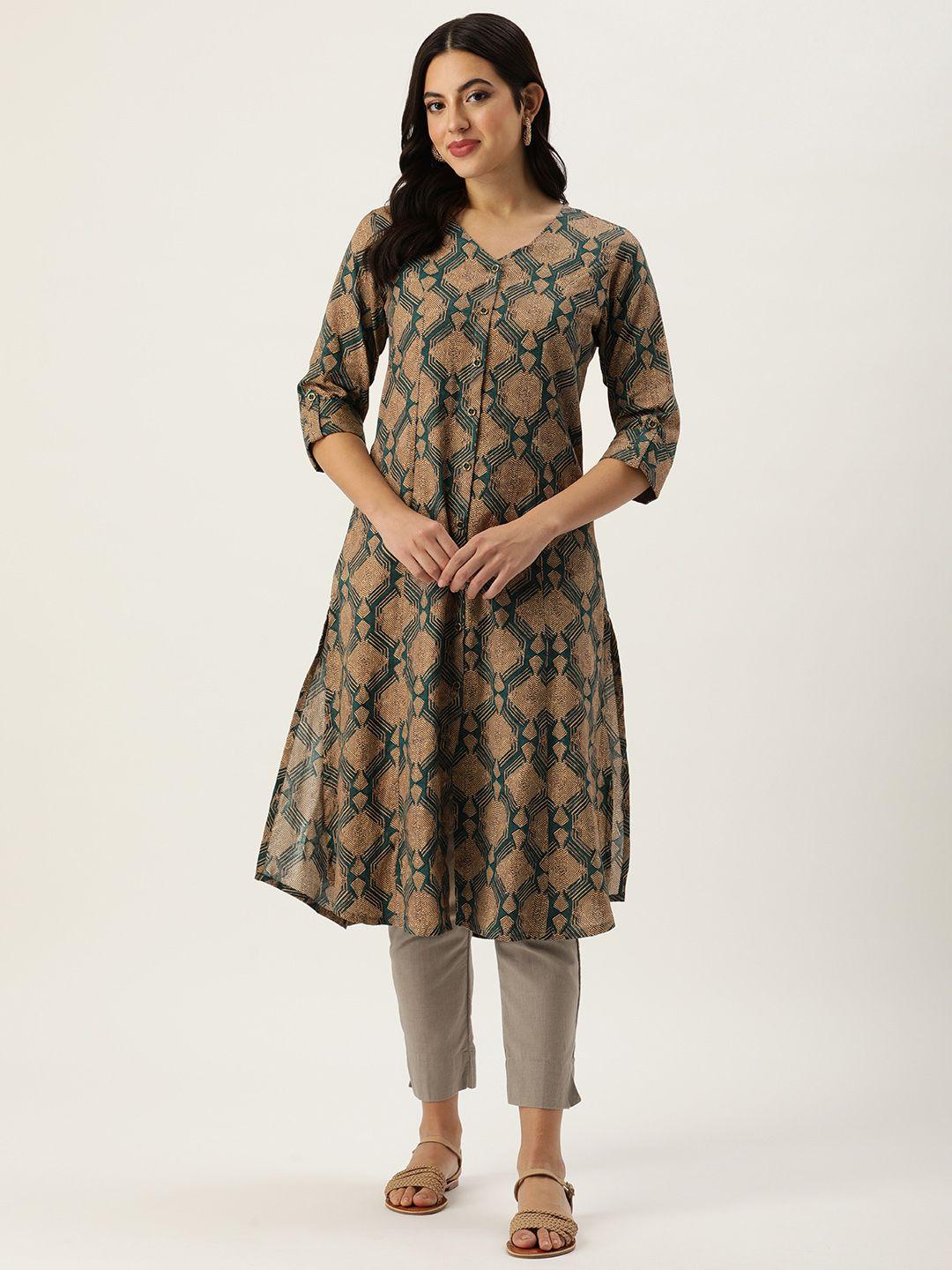 amukti geometric printed roll-up sleeves kurta