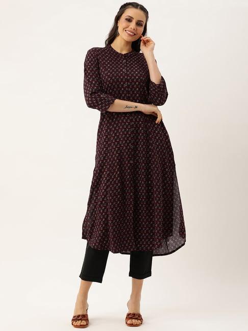 amukti maroon printed a line kurta