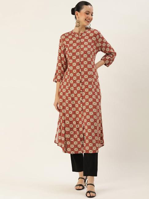 amukti red printed a line kurta