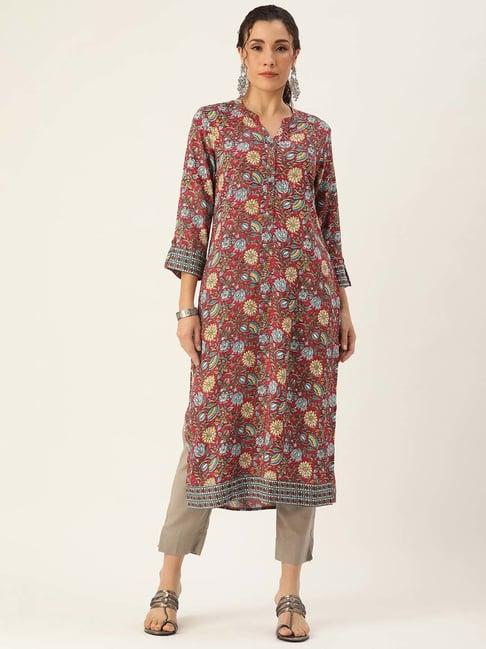 amukti red printed a line kurta