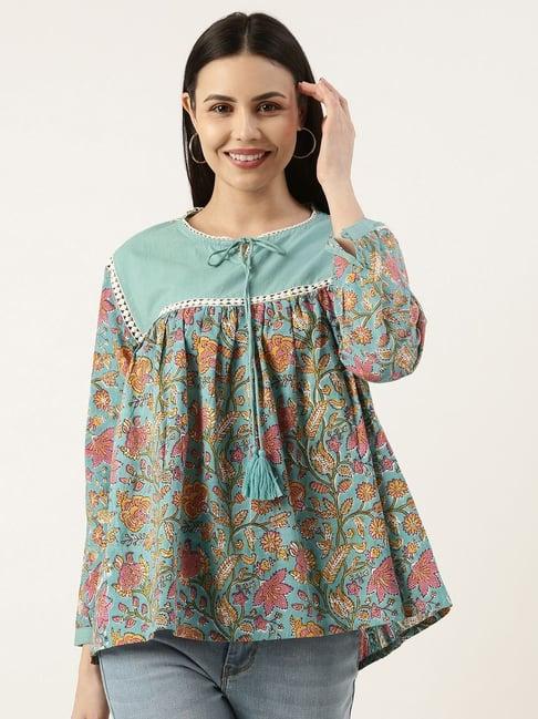 amukti turquoise cotton printed tunic