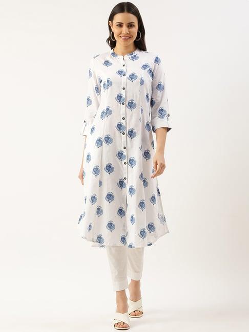 amukti white printed a line kurta