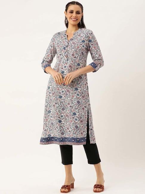 amukti white printed a line kurta