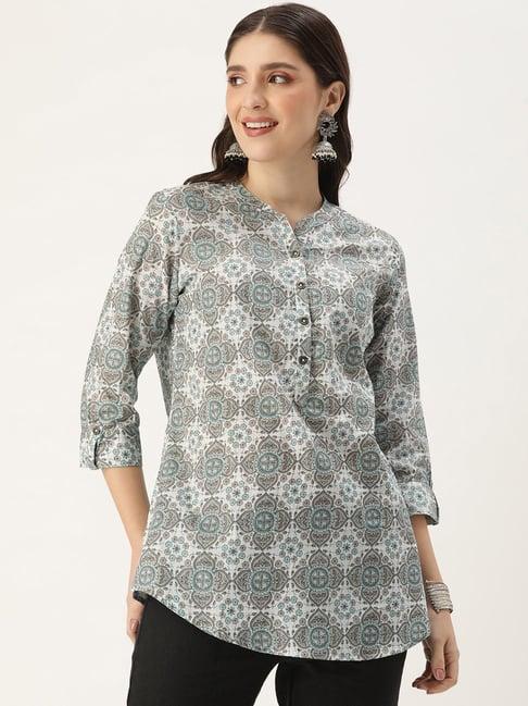 amukti white printed a line short kurti