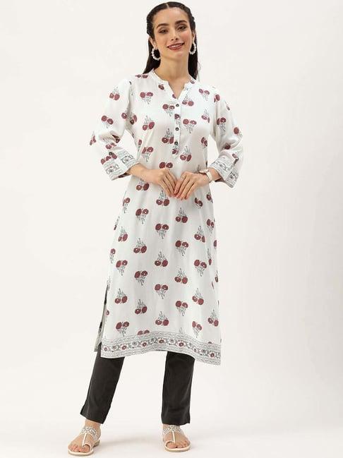 amukti white printed straight kurta