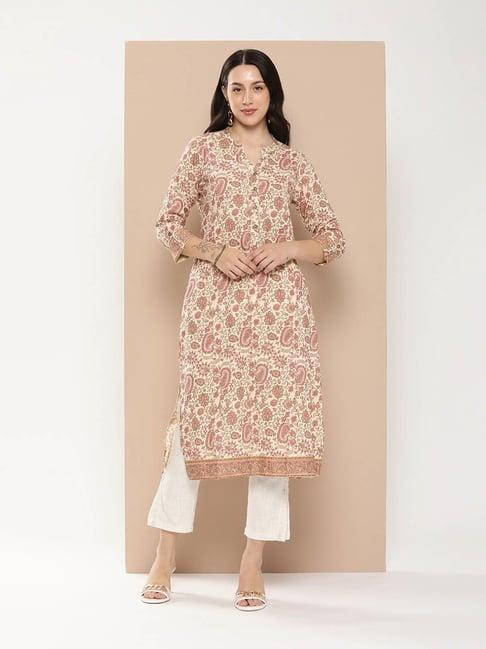 amukti white rayon printed a-line kurta