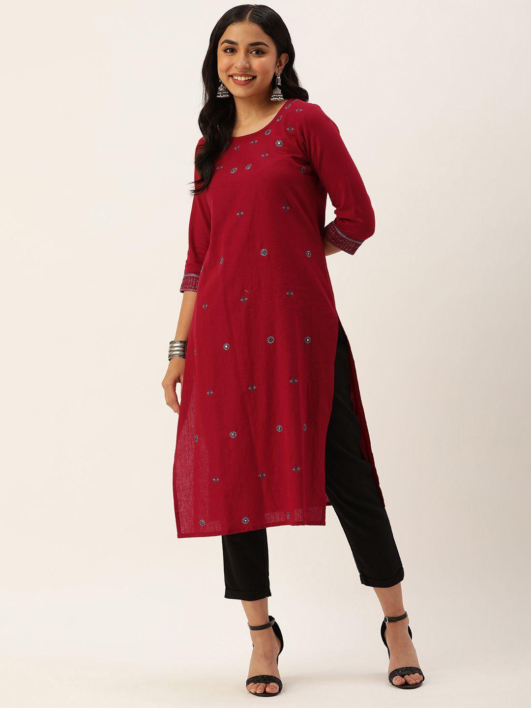 amukti women embroidered mirror work straight kurta