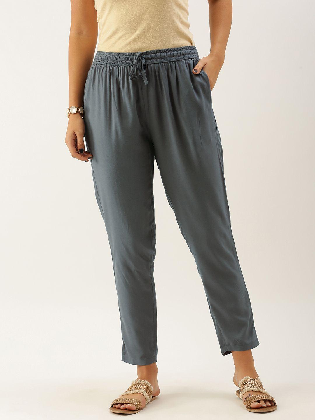 amukti women grey pleated regular trousers