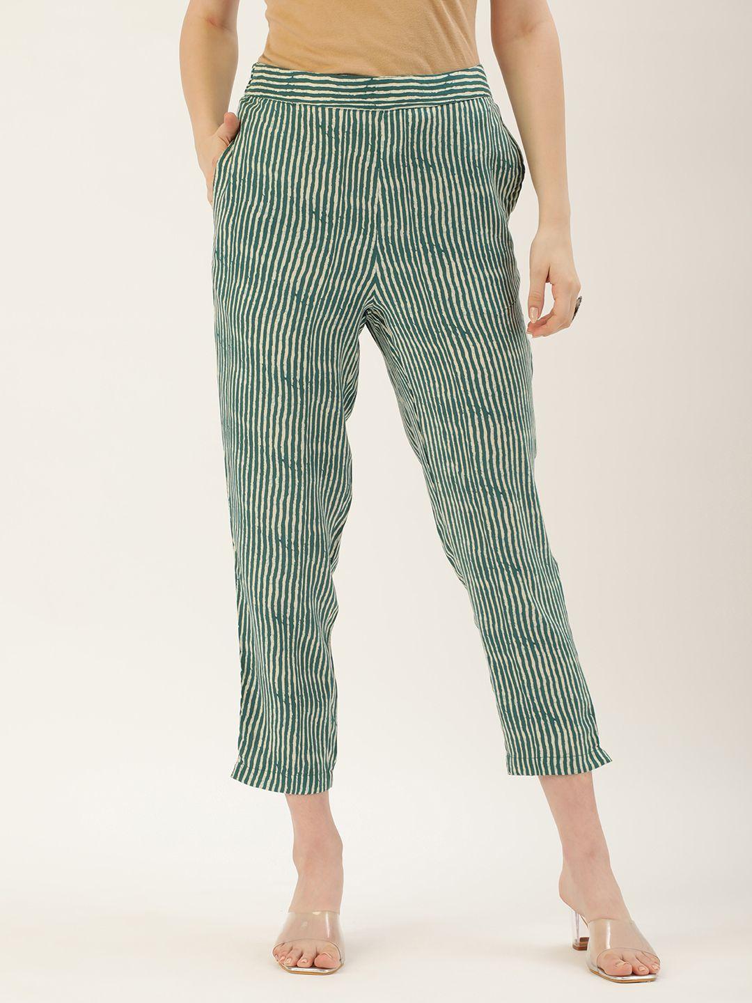 amukti women striped slim fit trousers