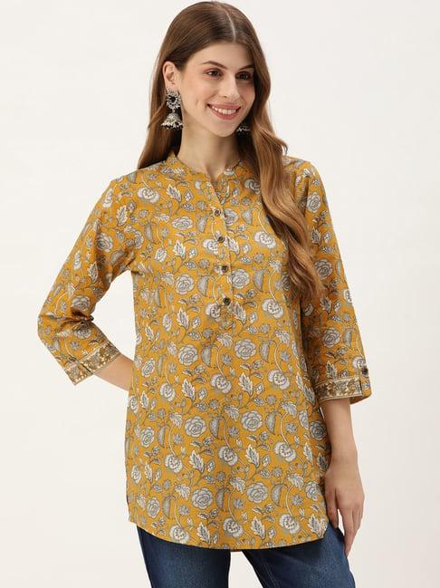 amukti yellow floral print tunic