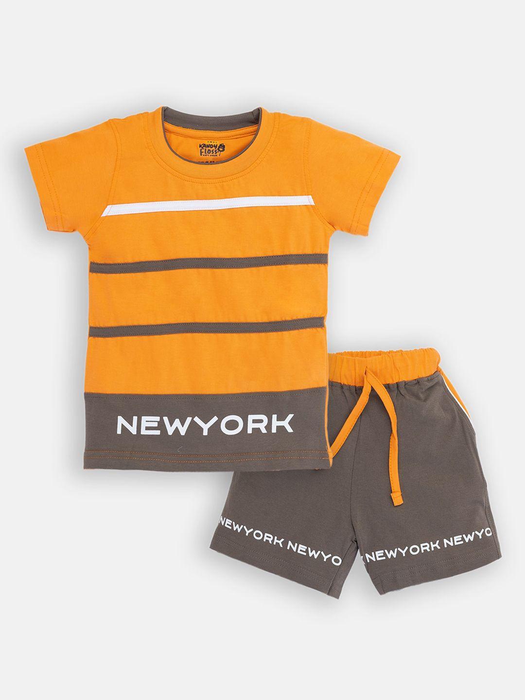 amul kandyfloss boys orange & grey cotton printed clothing set