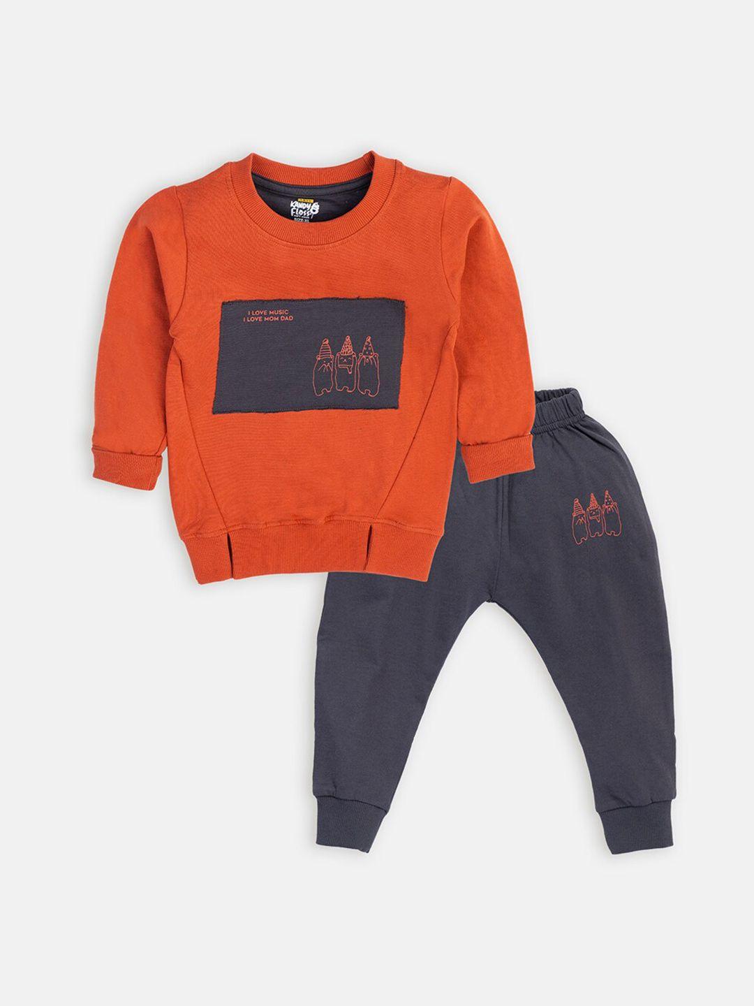 amul kandyfloss kids orange & grey printed t-shirt with trousers