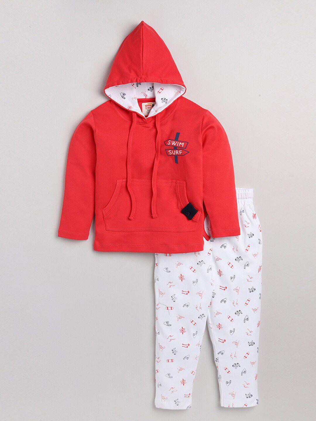 amul-kandyfloss-kids-red-&-white-printed-pure-cotton-t-shirt-with-pyjamas
