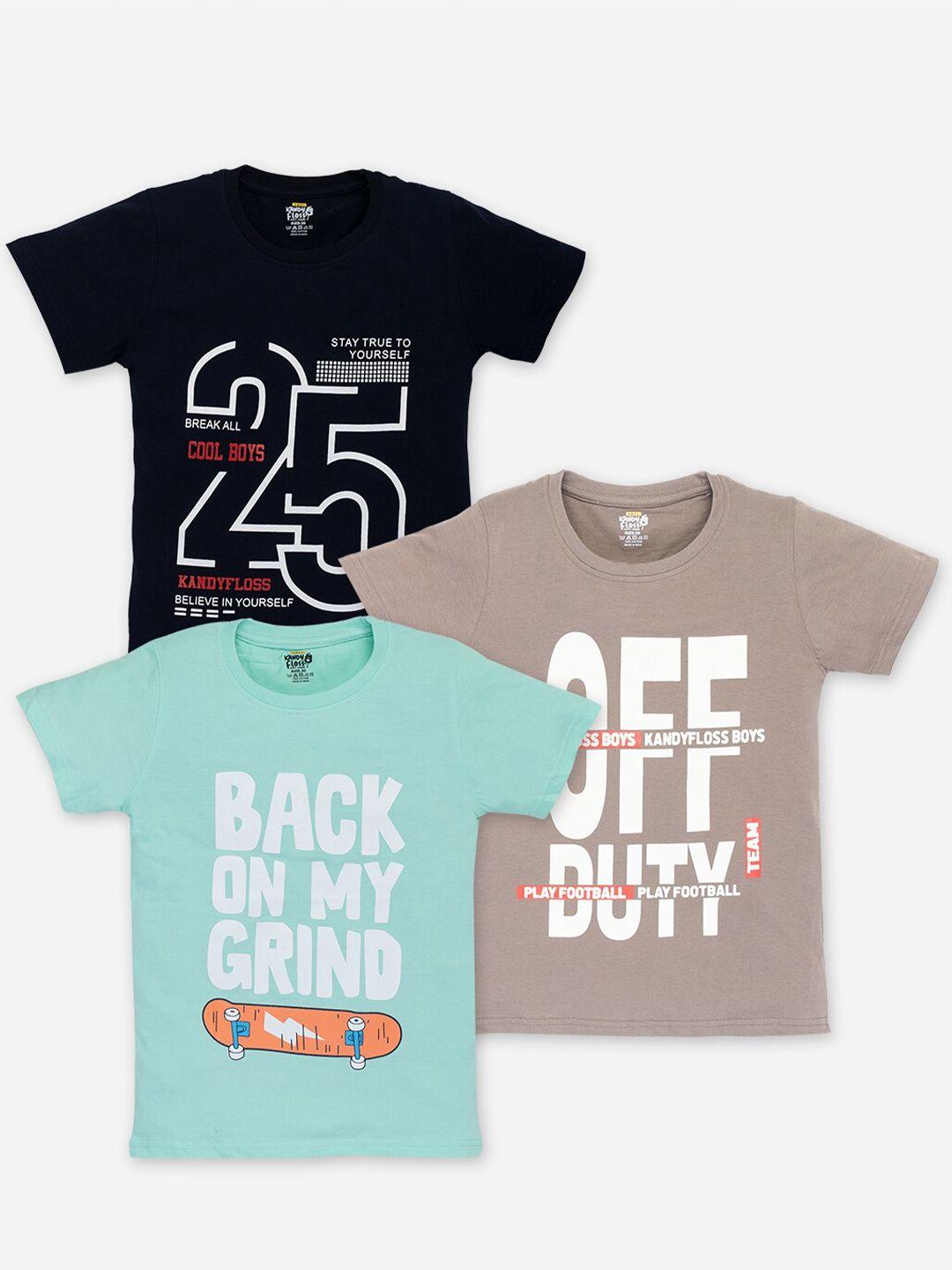 amul kandyfloss boys pack of 3 typography printed pure cotton t-shirts