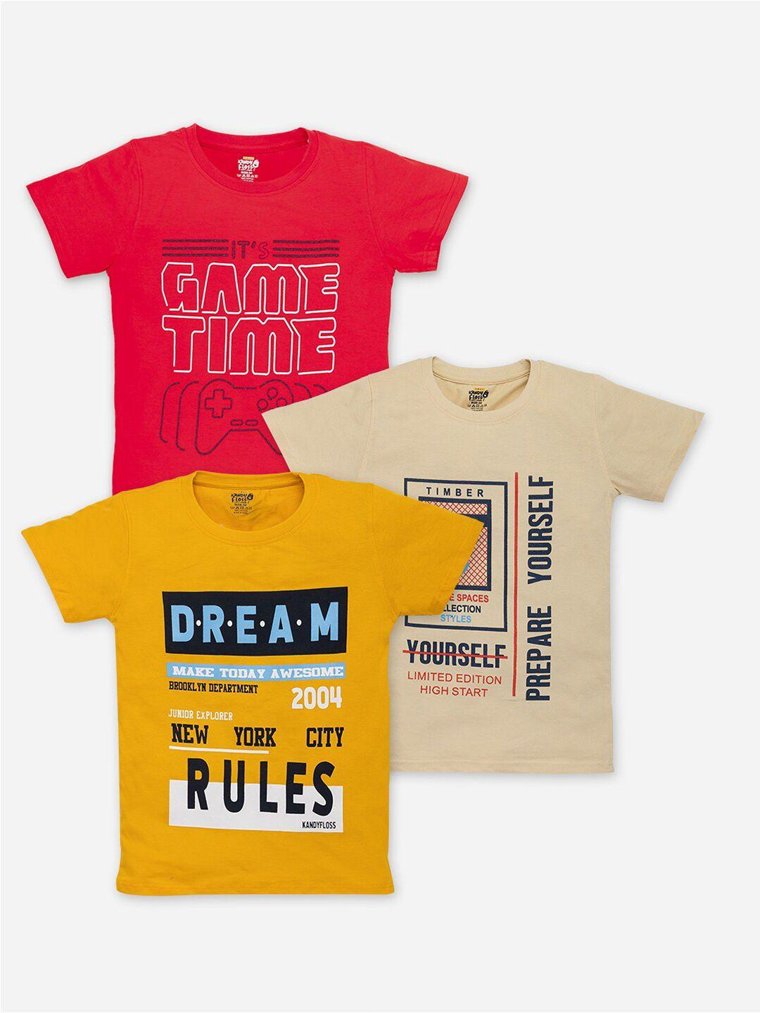 amul kandyfloss boys pack of 3 typography printed pure cotton t-shirts