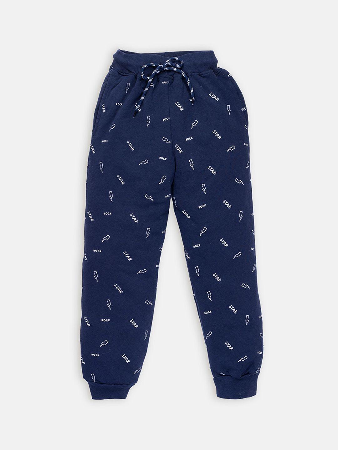 amul kandyfloss kids navy blue printed pure cotton joggers