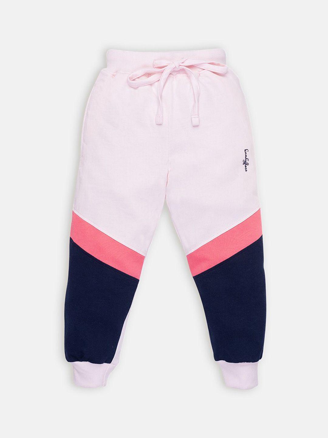 amul kandyfloss kids pink & navy blue color blocked pure cotton joggers