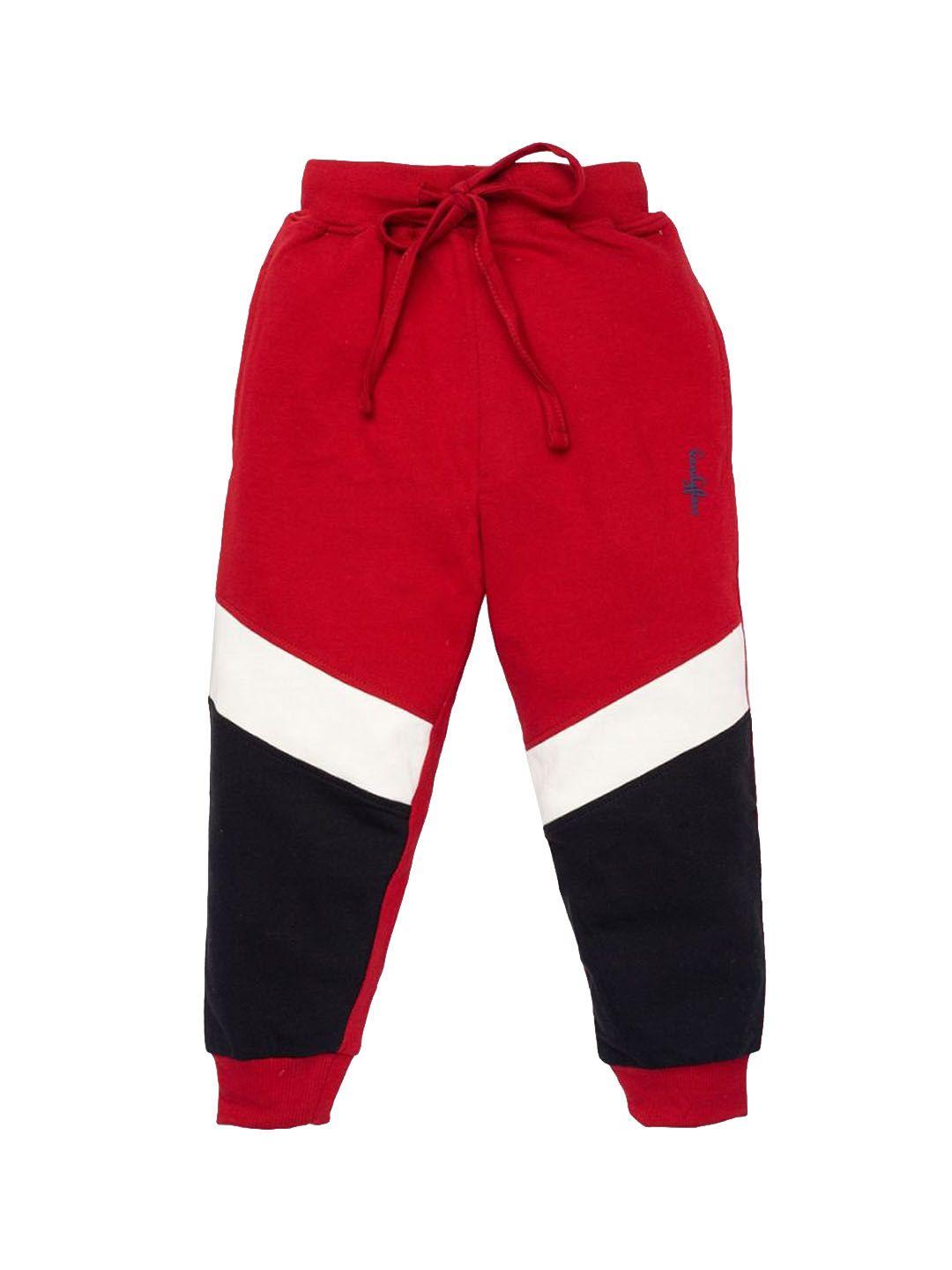 amul kandyfloss kids red colourblocked pure cotton joggers