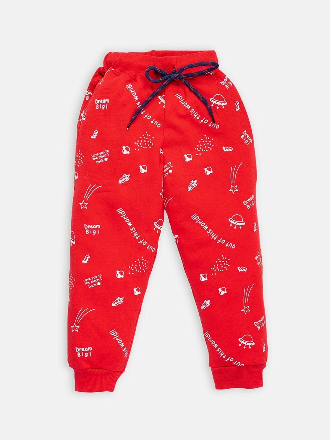 amul kandyfloss kids red printed pure cotton joggers