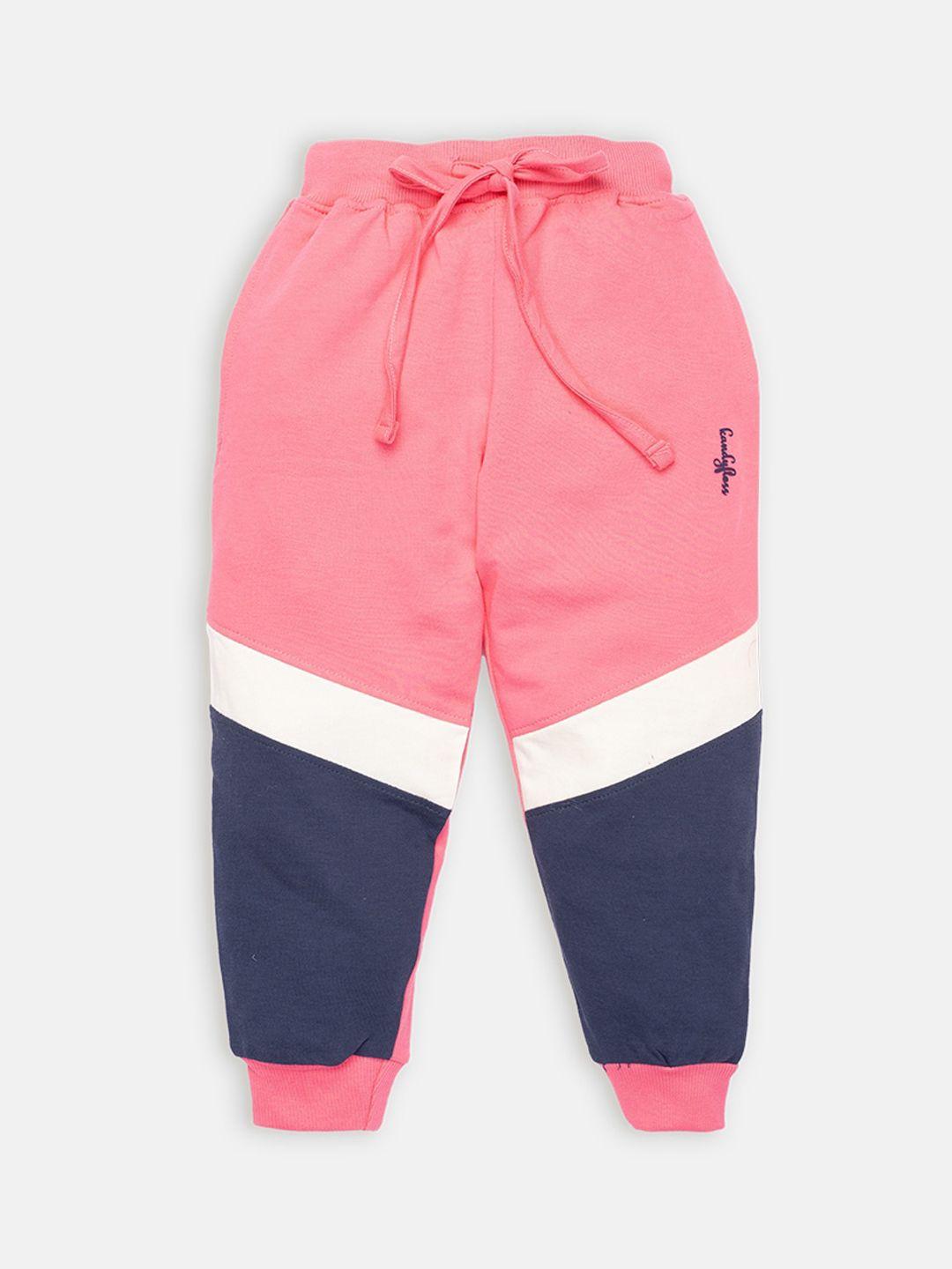 amul kandyfloss kids rose pink colourblocked pure cotton joggers