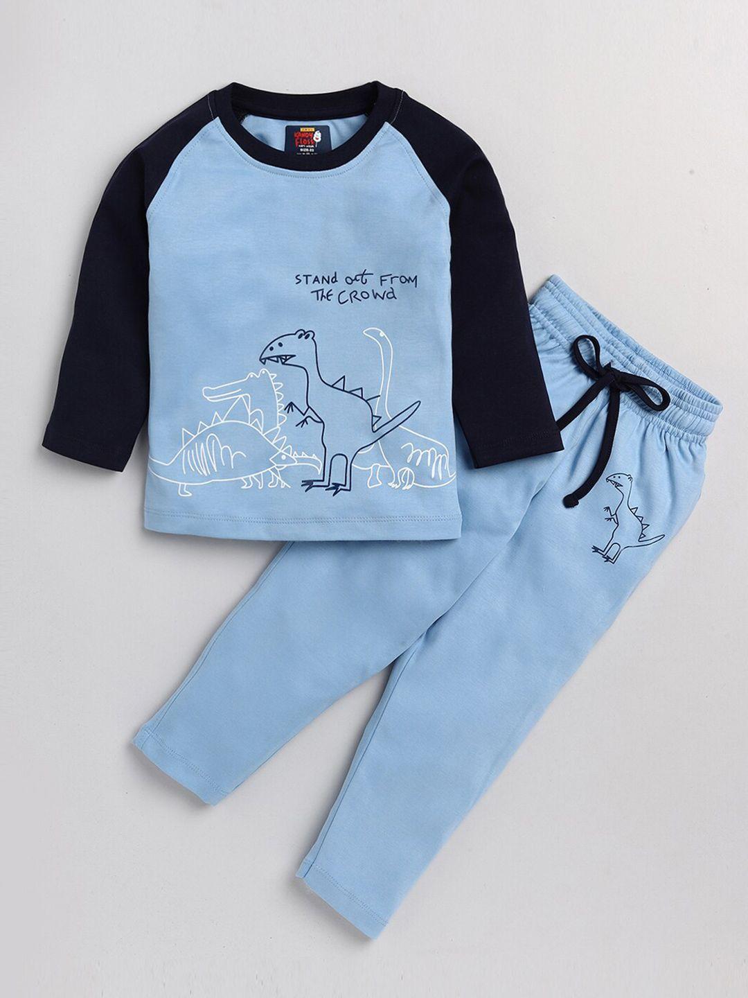 amul kandyfloss unisex kids blue & white top with pyjamas