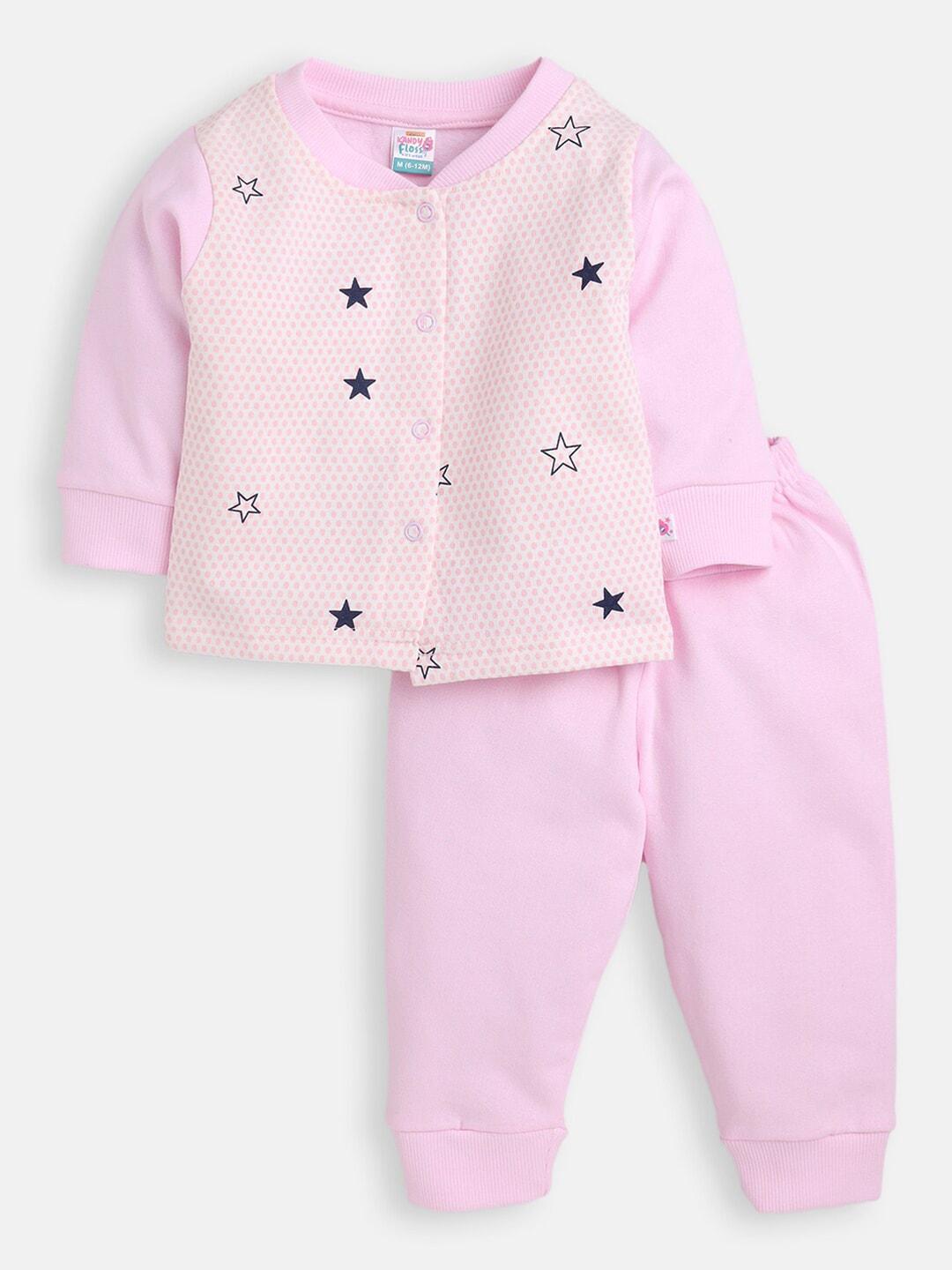 amul kandyfloss unisex kids pink & black printed t-shirt with pyjamas