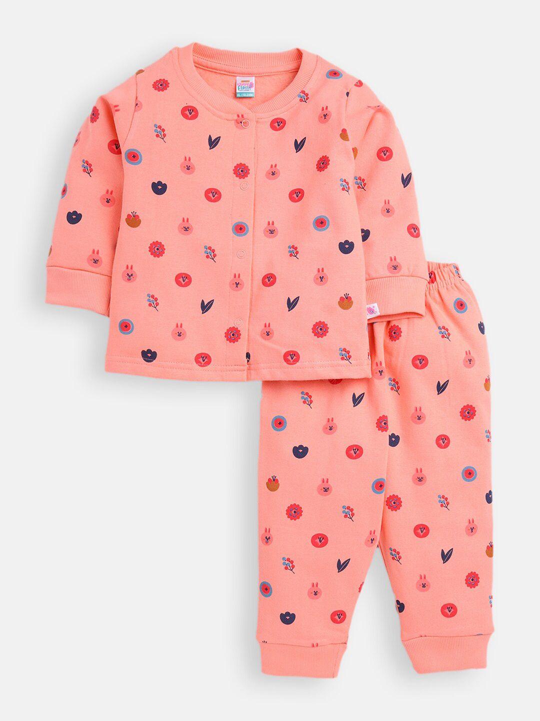 amul kandyfloss unisex kids pink & blue printed t-shirt with pyjamas
