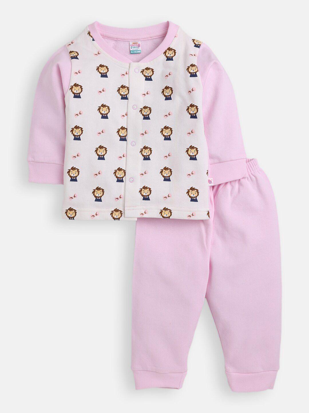 amul kandyfloss unisex kids pink & white printed t-shirt with pyjamas