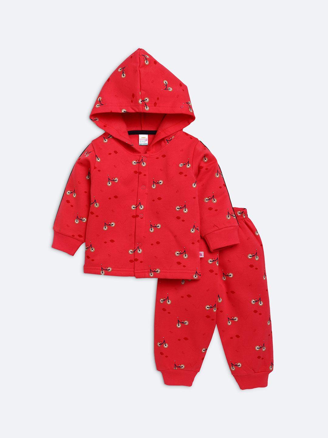 amul kandyfloss unisex kids red & black pure cotton printed hoodie night suit