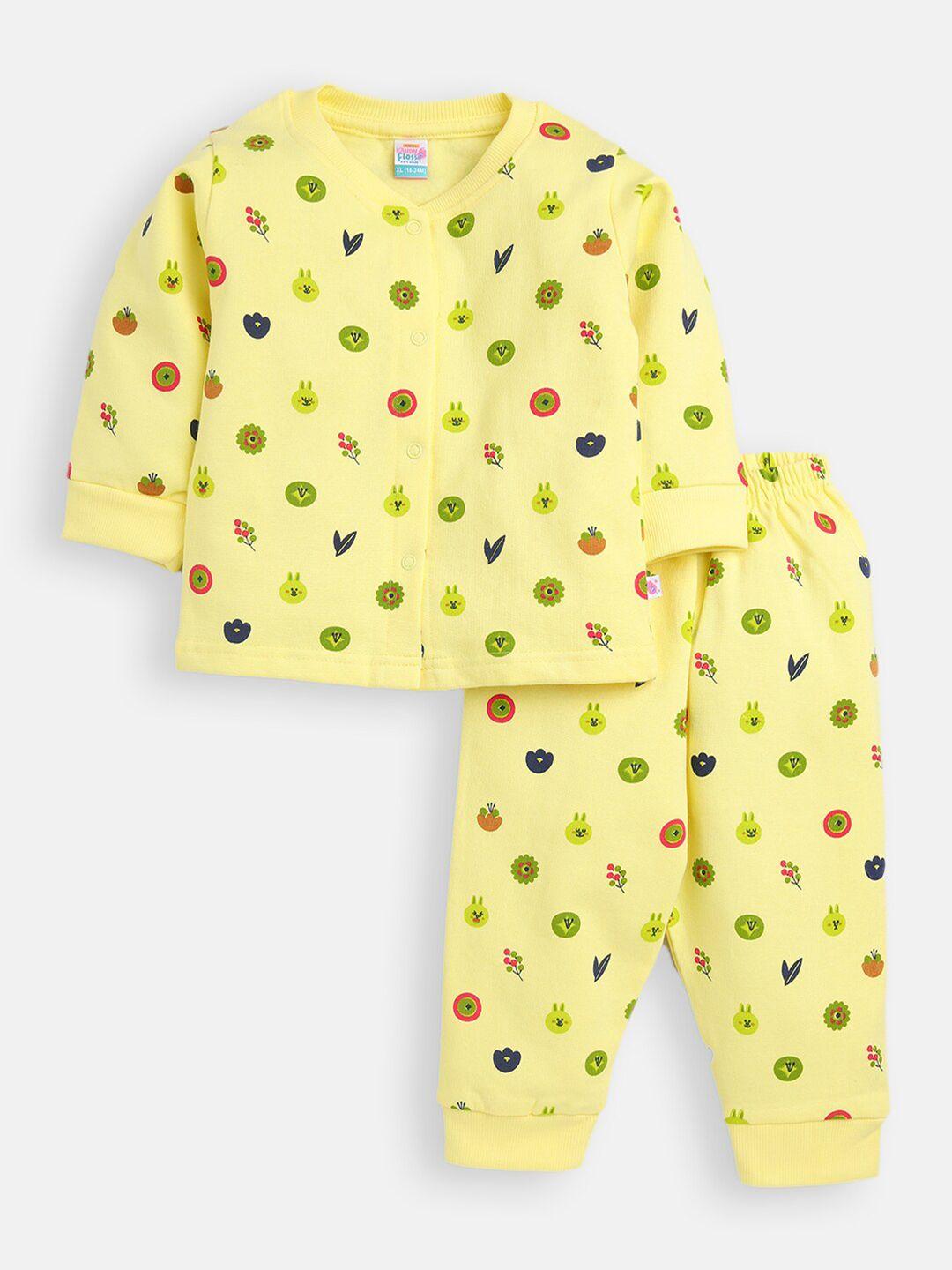 amul kandyfloss unisex kids yellow & green printed t-shirt with pyjamas