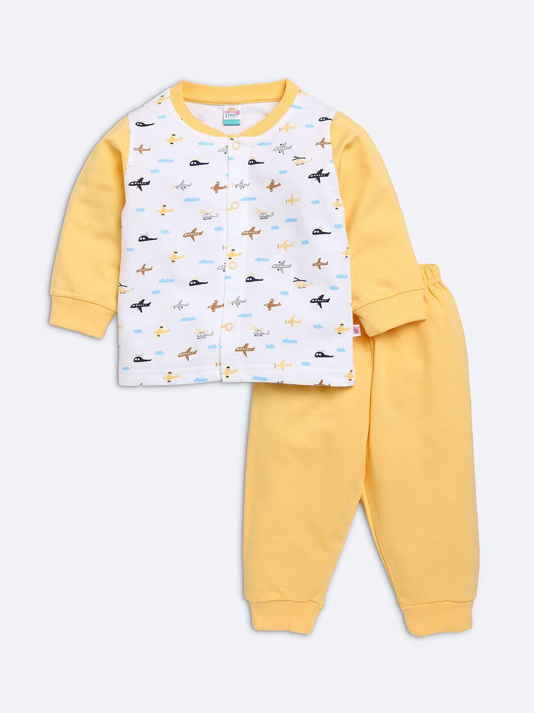 amul kandyfloss unisex kids yellow & white pure cotton printed night suits