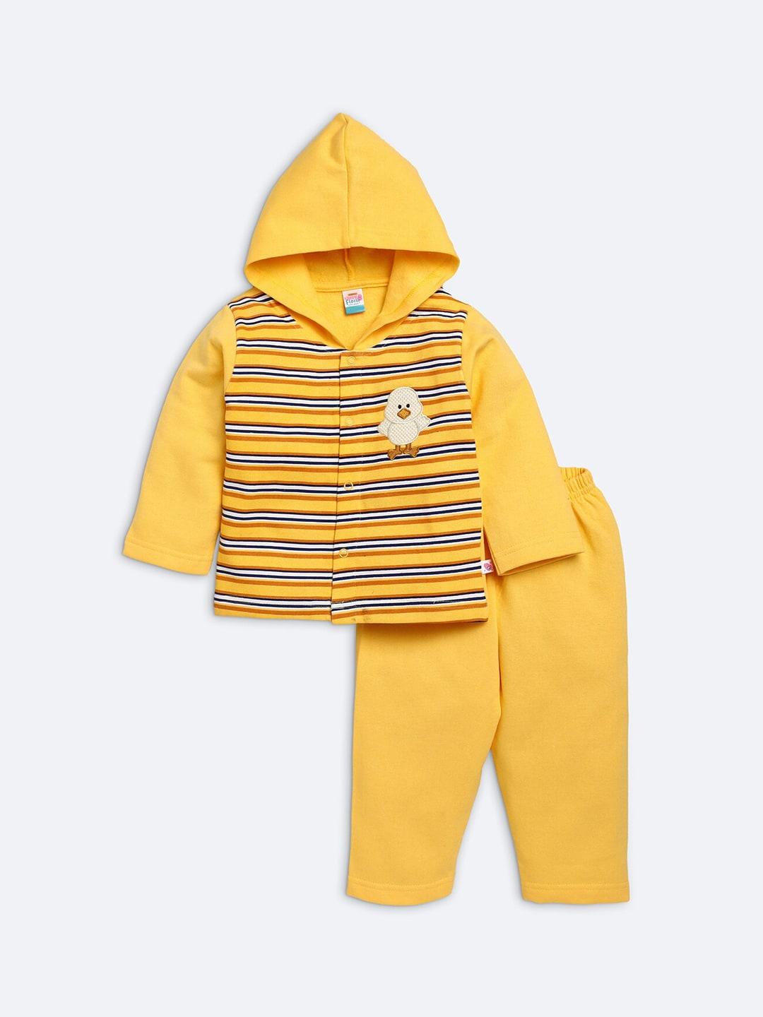 amul kandyfloss unisex kids yellow striped hooded sweatshirt with pyjamas