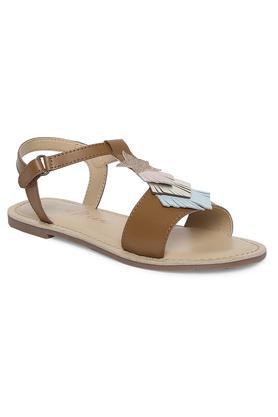amy leather buckle girl's casual sandals - brown