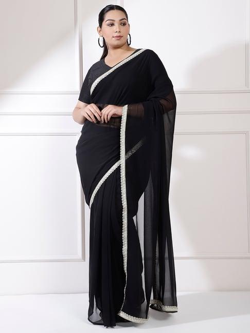 amydus black embellished ready to wear saree without blouse