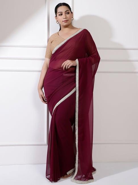 amydus maroon embellished ready to wear saree without blouse