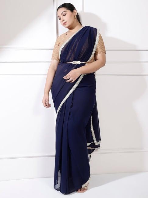 amydus navy embellished ready to wear saree without blouse