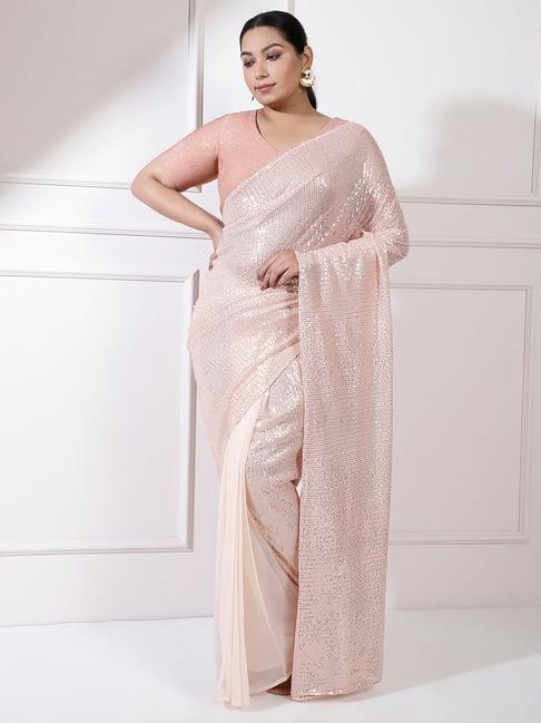 amydus peach embellished ready to wear saree without blouse