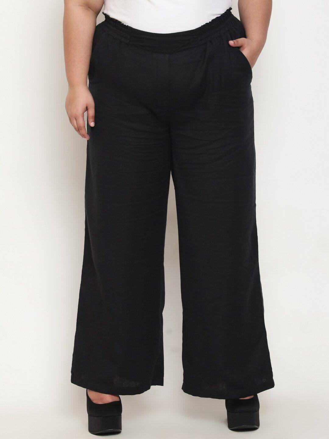 amydus plus size women cotton linen straight fit high-rise parallel trousers