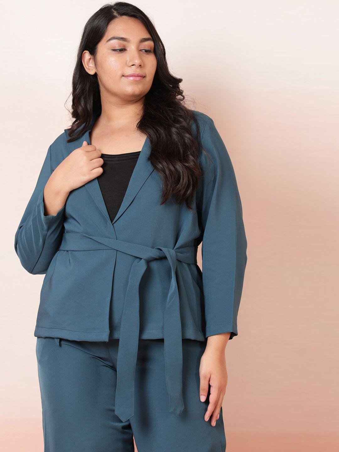 amydus plus size women green solid single-breasted blazers