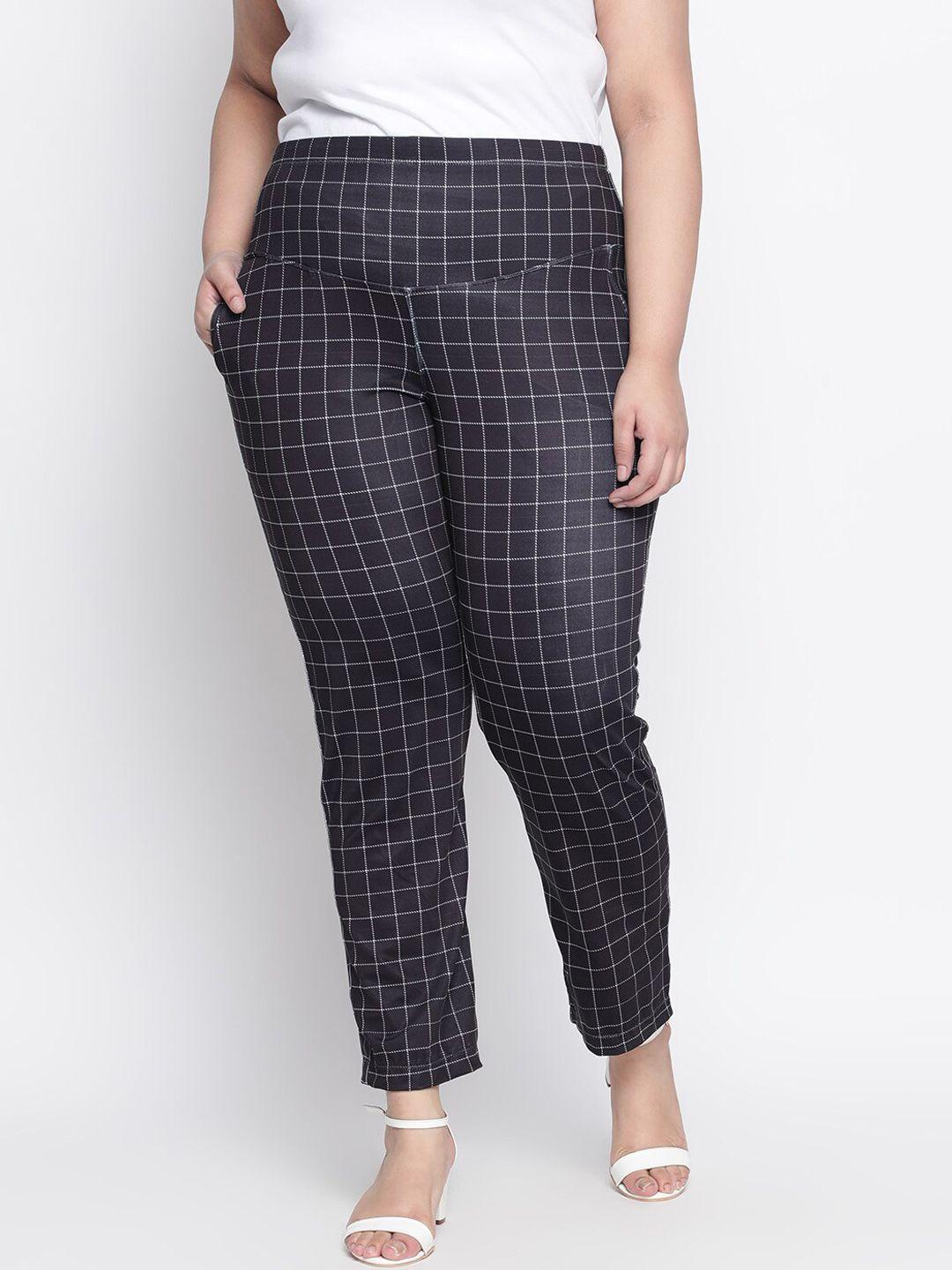 amydus women black checked straight fit trousers